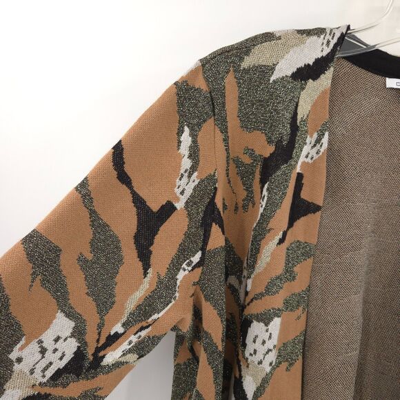 Chico's Lurex Abstract Print Open Cardigan Size 3 (XL) shimmer beige black - Picture 3 of 10